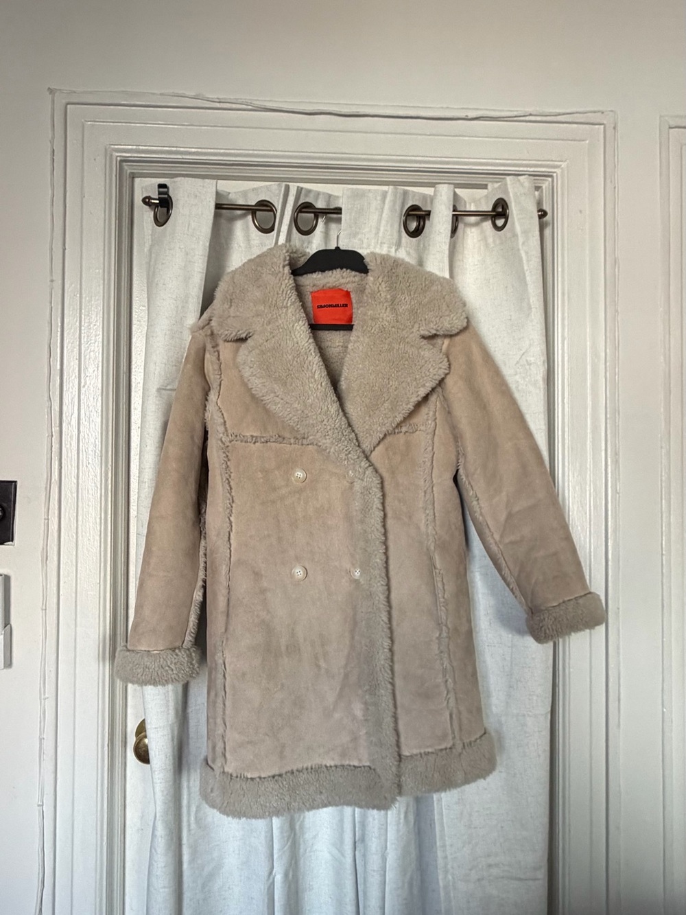 Simon Miller Taupe Suede Shearling Pea Coat